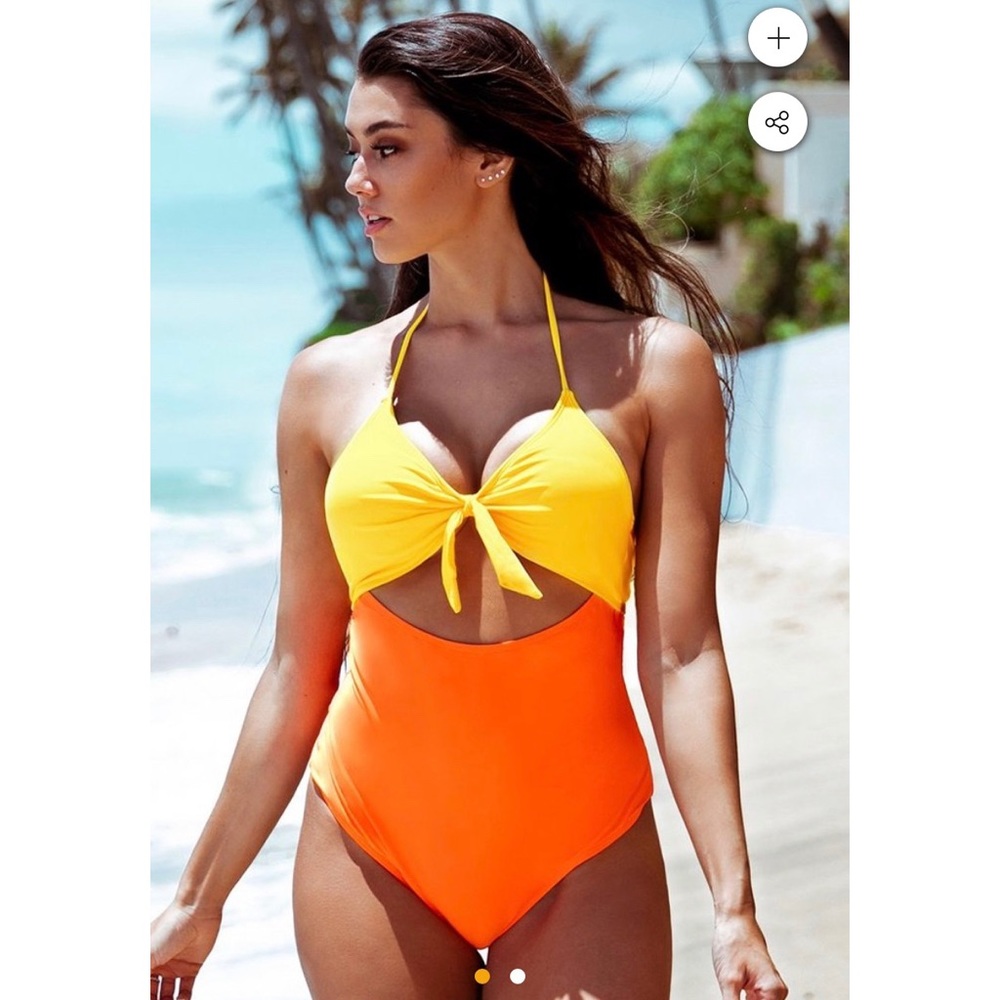 NWT Yellow/Orange Colorblock One Piece Swimsuit